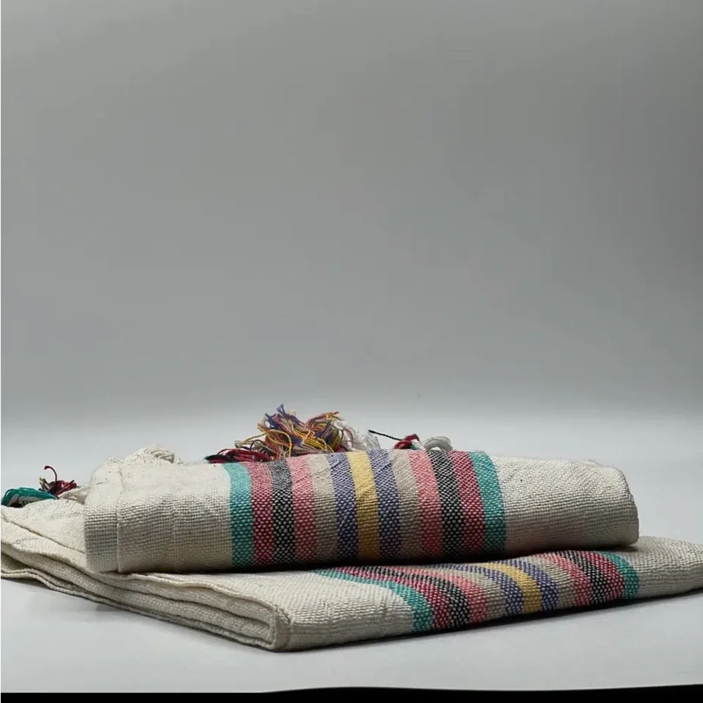 Striped Cotton Hand Towel Hand Tied Tassels Hand Loom Weave Stripes